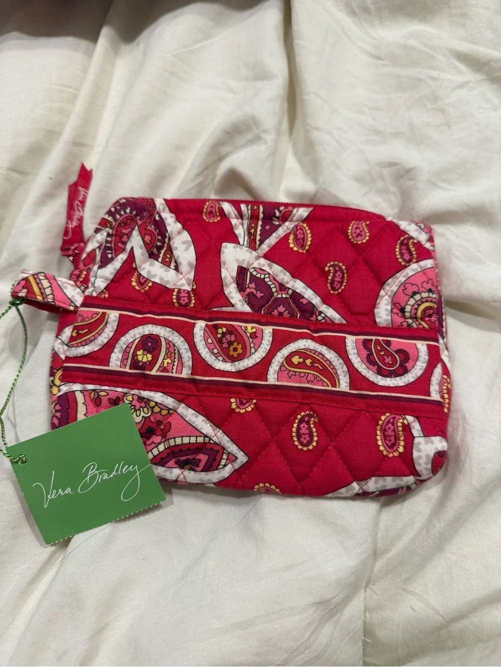 Vera Bradley Pink Paisley Quilted Tote Bag & Matching Zip Cosmetic Pouch Set